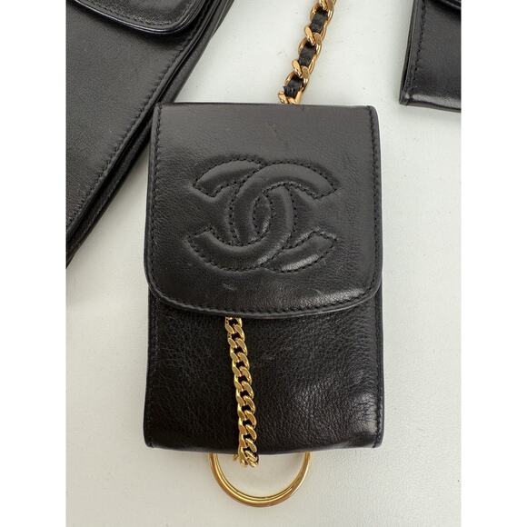 Chanel Vintage 1990 Waist Belt Multi Pouch Black Leather - Picture 10 of 13